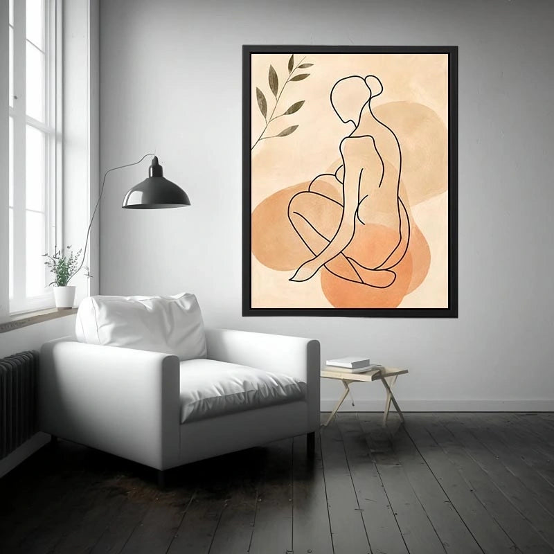 Minimalist line art woman canvas for modern living room decor.