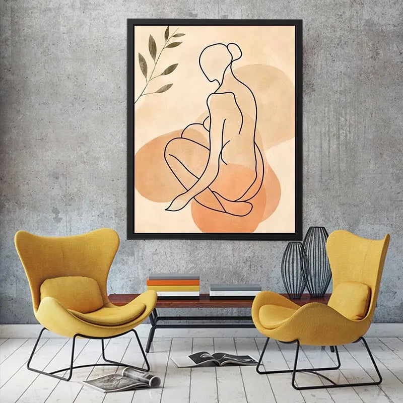 Minimalist line art woman canvas for modern living room decor.