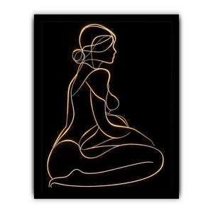 Glowing golden line art woman canvas for modern luxury bedroom decor.