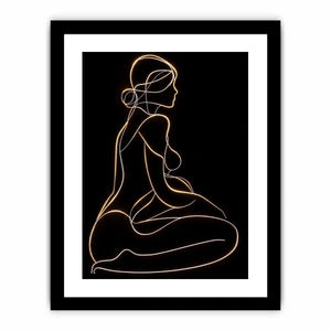 Glowing golden line art woman canvas for modern luxury bedroom decor.