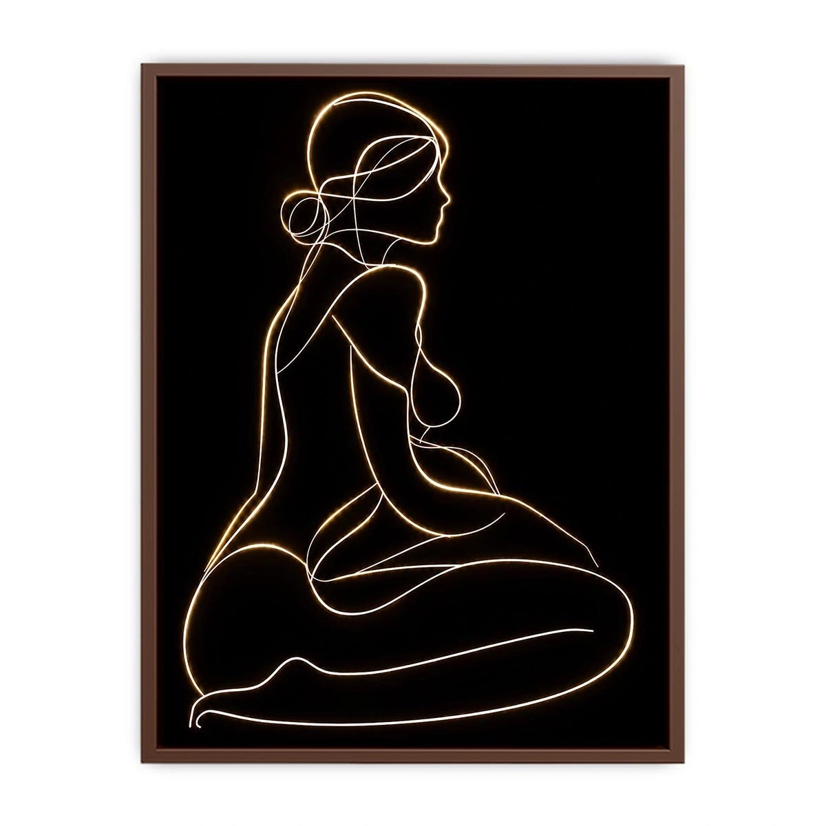 Glowing golden line art woman canvas for modern luxury bedroom decor.