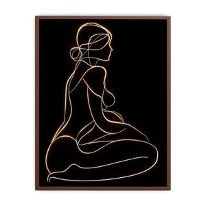 Glowing golden line art woman canvas for modern luxury bedroom decor.