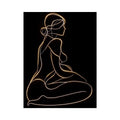 Glowing golden line art woman canvas for modern luxury bedroom decor.