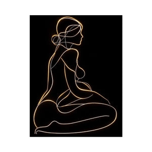 Glowing golden line art woman canvas for modern luxury bedroom decor.