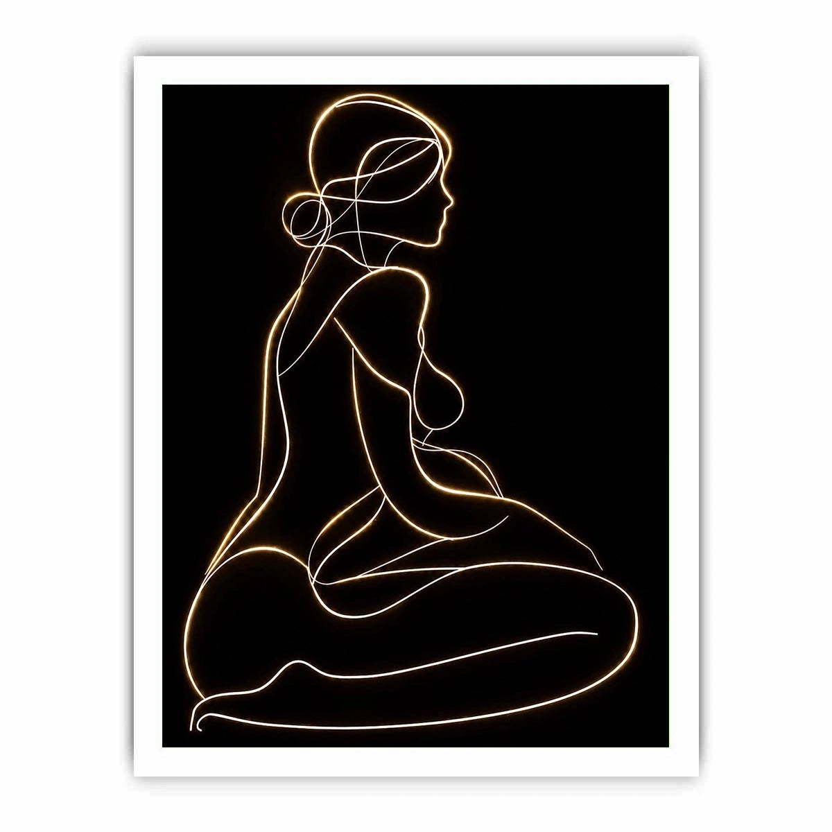 Glowing golden line art woman canvas for modern luxury bedroom decor.