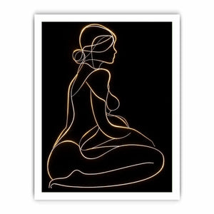 Glowing golden line art woman canvas for modern luxury bedroom decor.