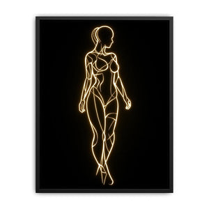 Glowing feminine line art canvas for modern luxury bedroom wall decor.