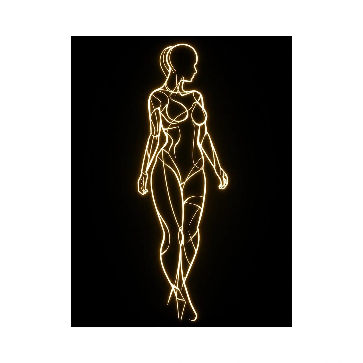 Glowing feminine line art canvas for modern luxury bedroom wall decor.