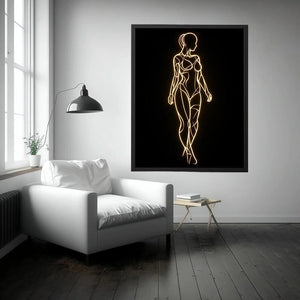 Glowing feminine line art canvas for modern luxury bedroom wall decor.
