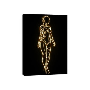 Glowing feminine line art canvas for modern luxury bedroom wall decor.