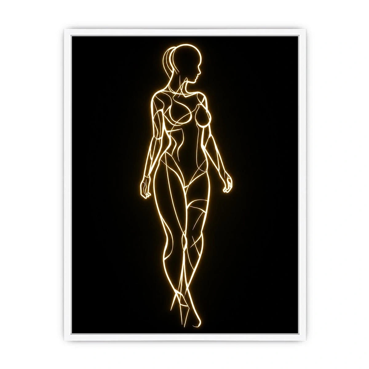 Glowing feminine line art canvas for modern luxury bedroom wall decor.