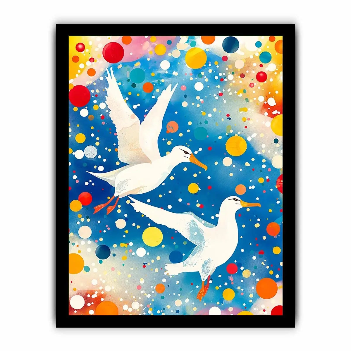 Colorful abstract bird canvas art with vibrant modern contemporary decor style.