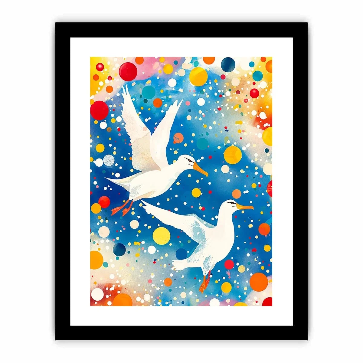 Colorful abstract bird canvas art with vibrant modern contemporary decor style.