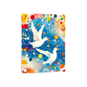 Colorful abstract bird canvas art with vibrant modern contemporary decor style.