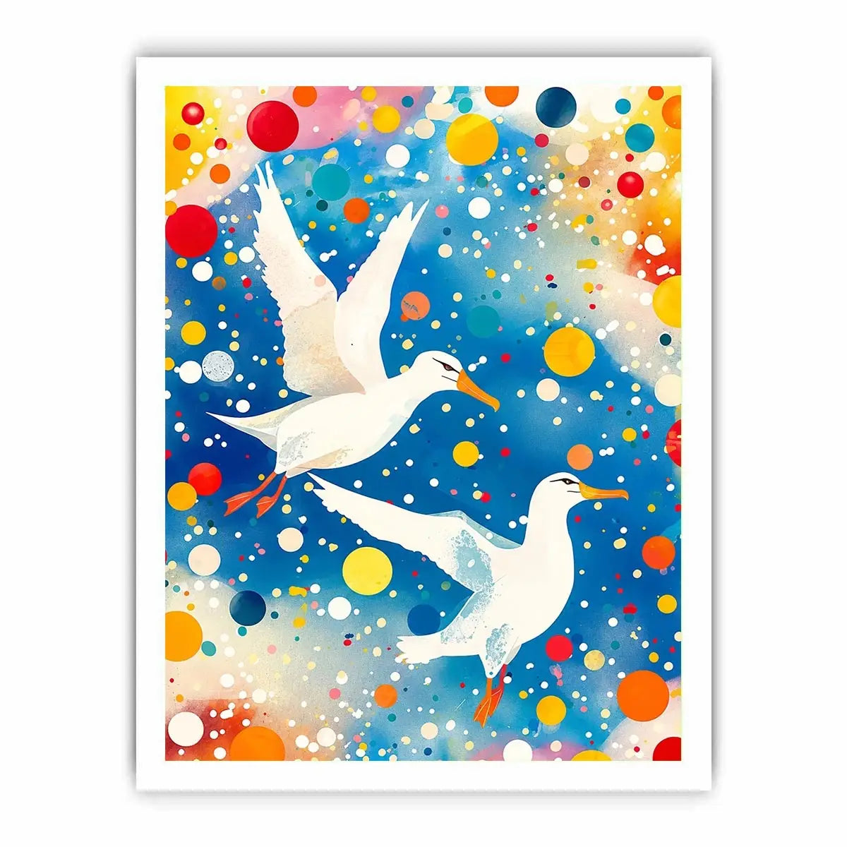 Colorful abstract bird canvas art with vibrant modern contemporary decor style.