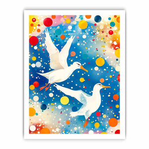 Colorful abstract bird canvas art with vibrant modern contemporary decor style.