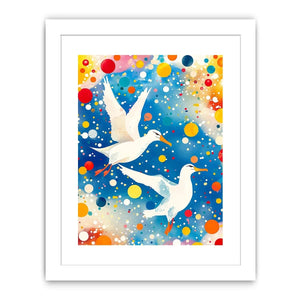 Colorful abstract bird canvas art with vibrant modern contemporary decor style.