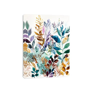Watercolor botanical leaves canvas art for serene modern living room decor.