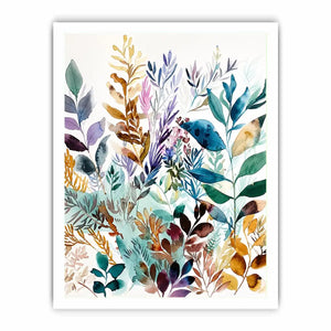 Watercolor botanical leaves canvas art for serene modern living room decor.