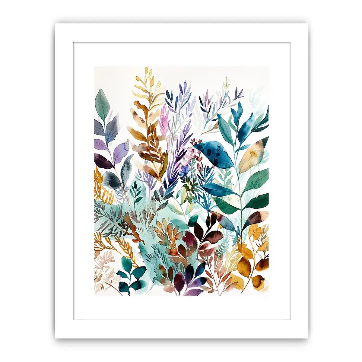 Watercolor botanical leaves canvas art for serene modern living room decor.