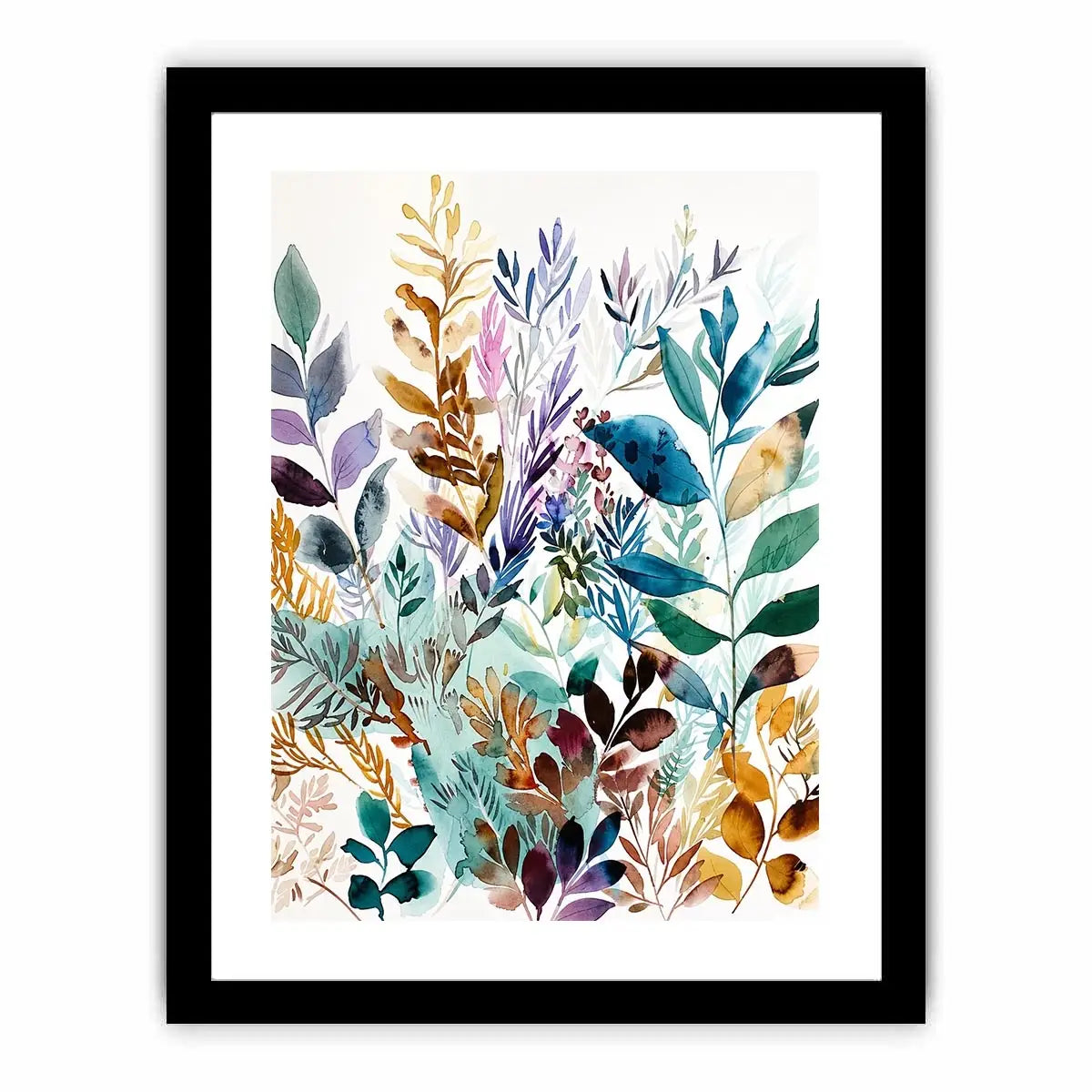 Watercolor botanical leaves canvas art for serene modern living room decor.