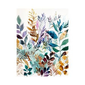 Watercolor botanical leaves canvas art for serene modern living room decor.