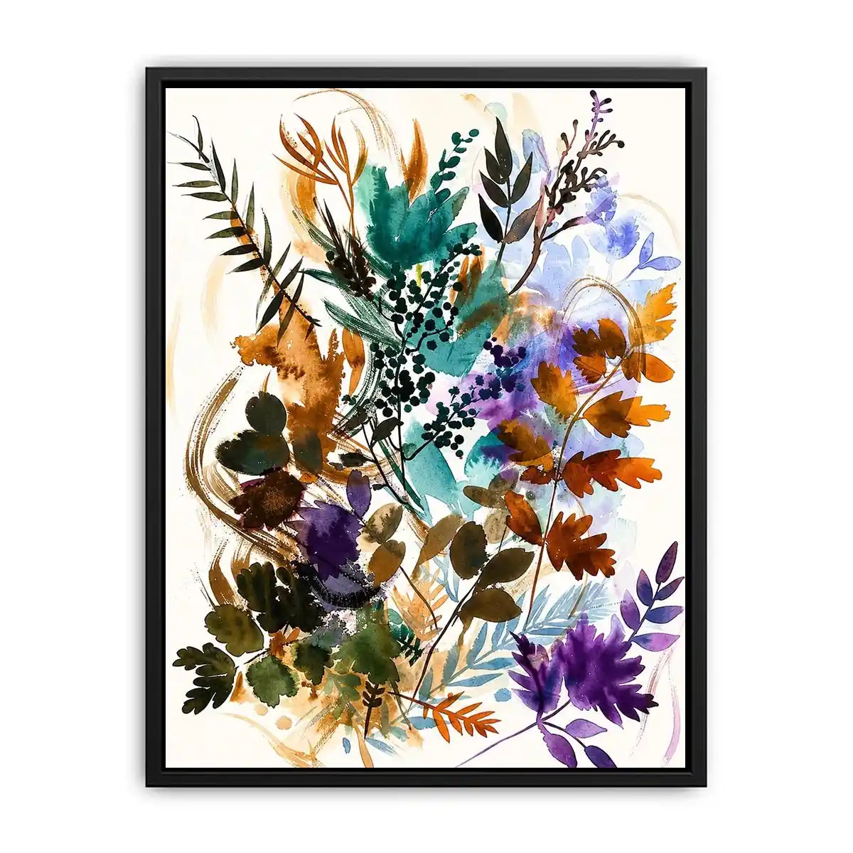Abstract botanical watercolor canvas art for elegant modern living room decor.