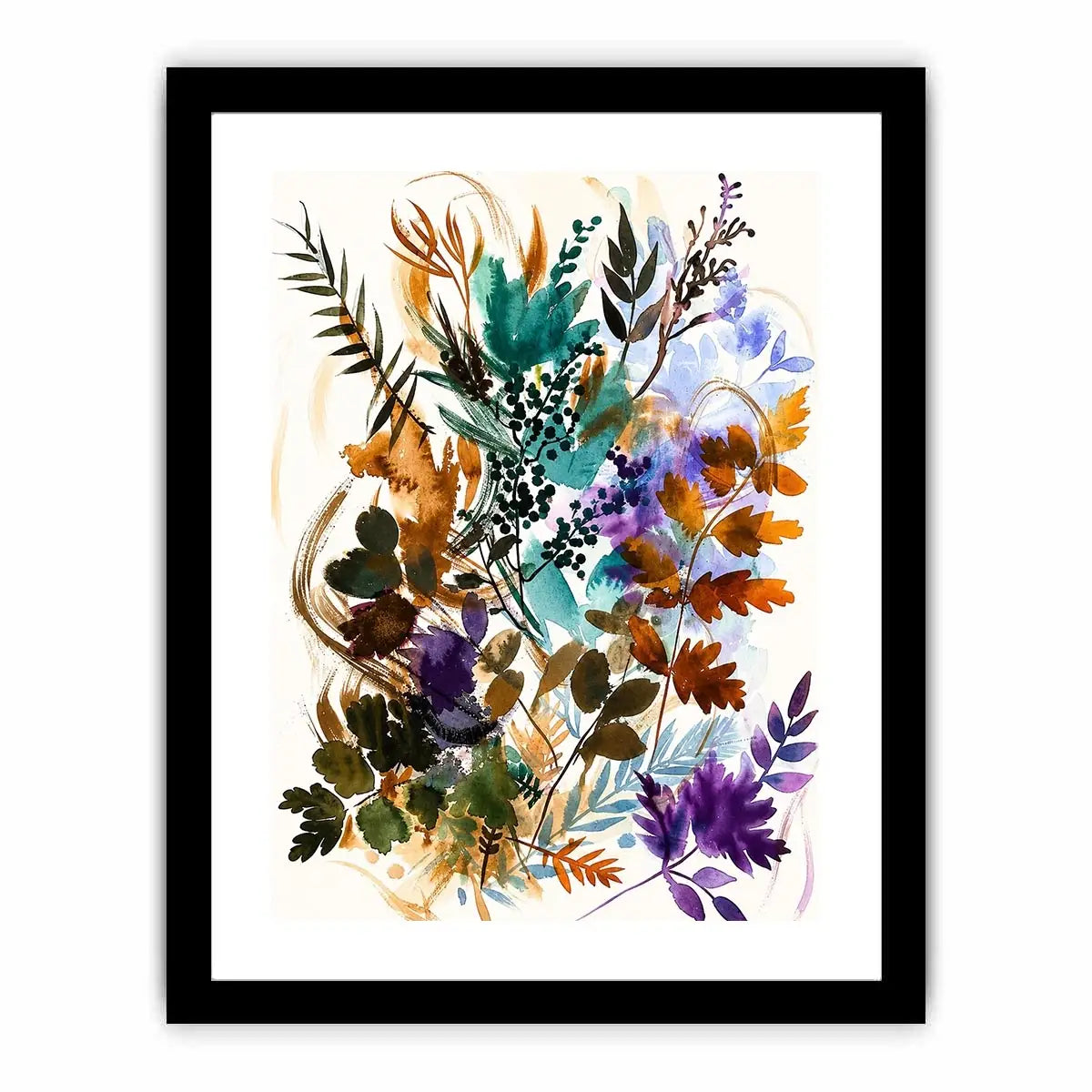 Abstract botanical watercolor canvas art for elegant modern living room decor.