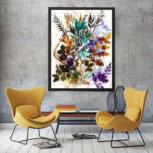 Abstract botanical watercolor canvas art for elegant modern living room decor.