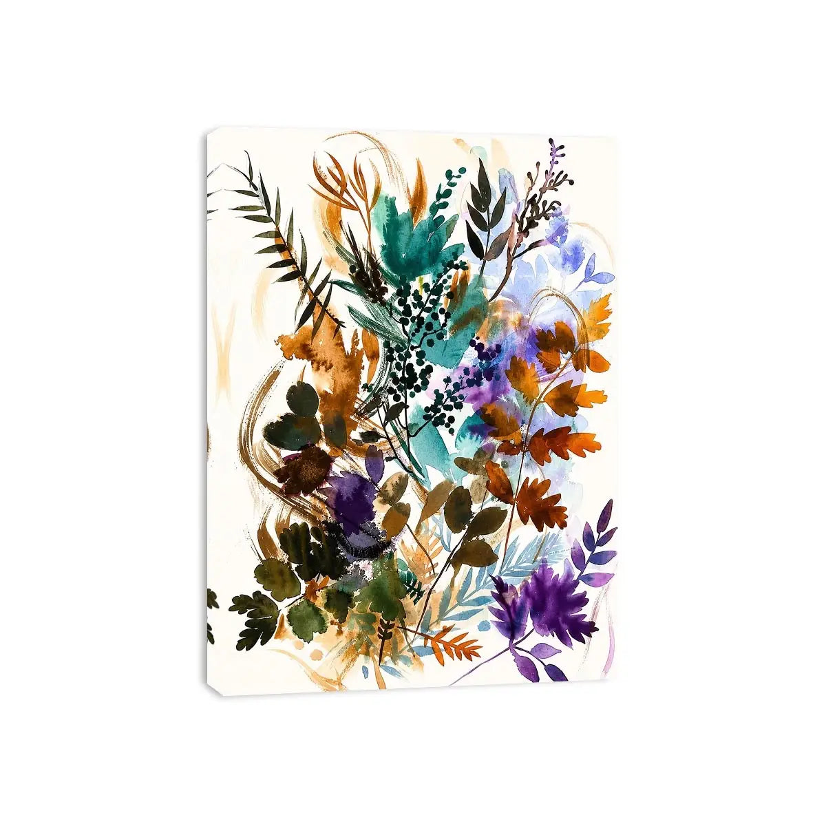 Abstract botanical watercolor canvas art for elegant modern living room decor.