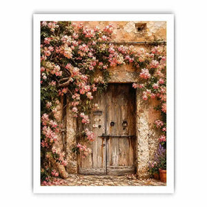 Rustic floral doorway canvas art with pink blossoms for elegant living room or entryway decor.