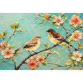Pastel bird and floral canvas art for serene bedroom or living room wall decor.