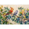 Colorful parrot botanical canvas art for tropical living room or office wall decor.