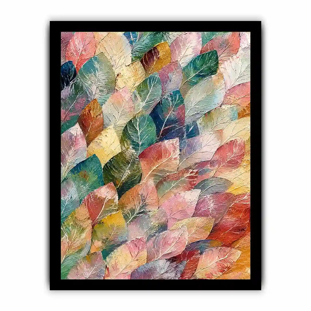 Abstract botanical leaf canvas art with soft pastel tones for modern living room or bedroom decor.