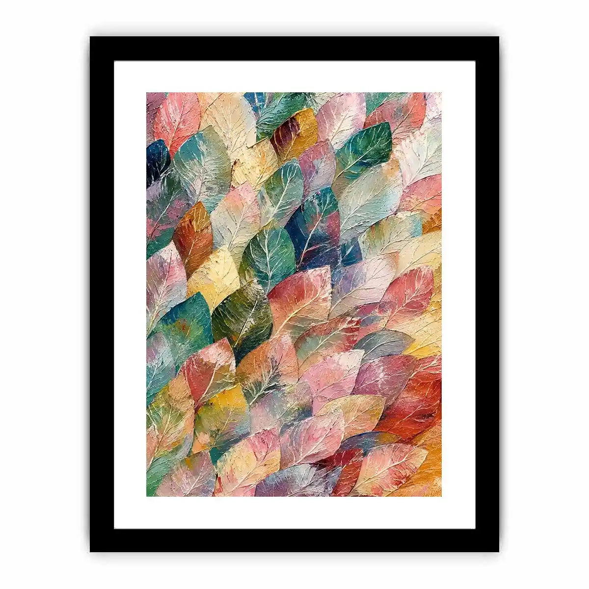 Abstract botanical leaf canvas art with soft pastel tones for modern living room or bedroom decor.