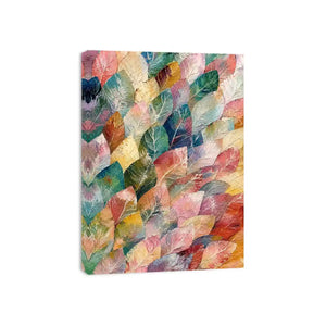 Abstract botanical leaf canvas art with soft pastel tones for modern living room or bedroom decor.