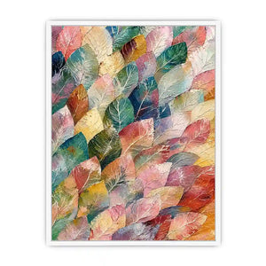 Abstract botanical leaf canvas art with soft pastel tones for modern living room or bedroom decor.