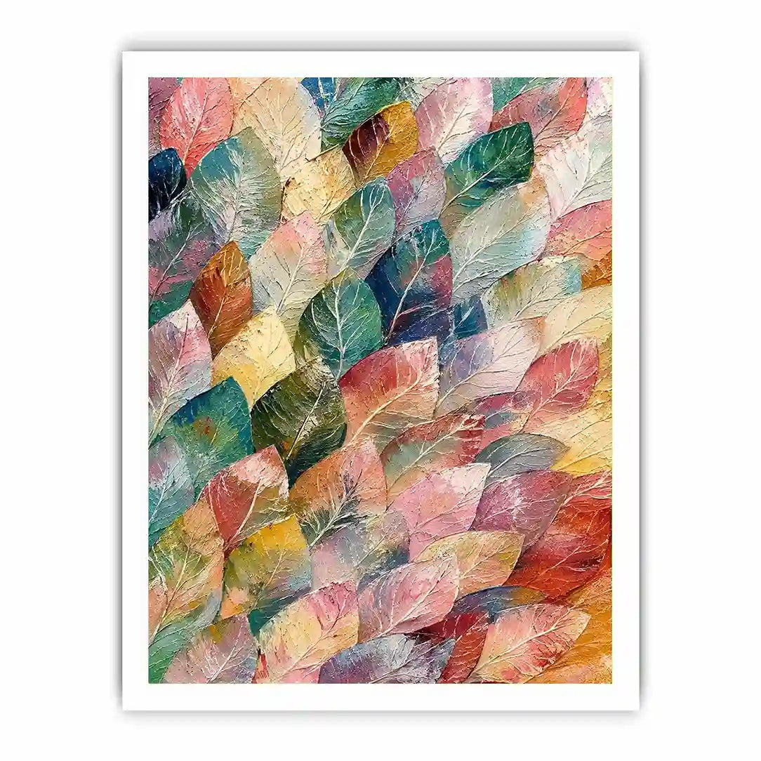 Abstract botanical leaf canvas art with soft pastel tones for modern living room or bedroom decor.