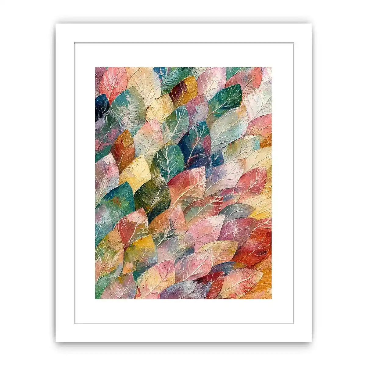 Abstract botanical leaf canvas art with soft pastel tones for modern living room or bedroom decor.