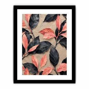 Black and coral botanical canvas art for elegant modern bedroom or living room decor.