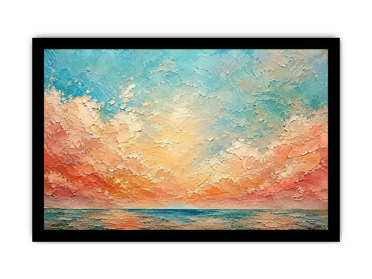 Pastel coastal seascape canvas art for calming bedroom or living room wall decor.