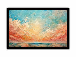 Pastel coastal seascape canvas art for calming bedroom or living room wall decor.