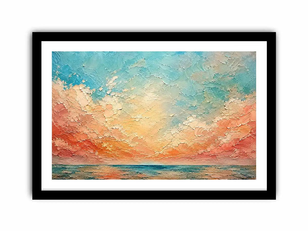 Pastel coastal seascape canvas art for calming bedroom or living room wall decor.