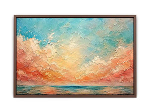 Pastel coastal seascape canvas art for calming bedroom or living room wall decor.