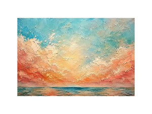 Pastel coastal seascape canvas art for calming bedroom or living room wall decor.