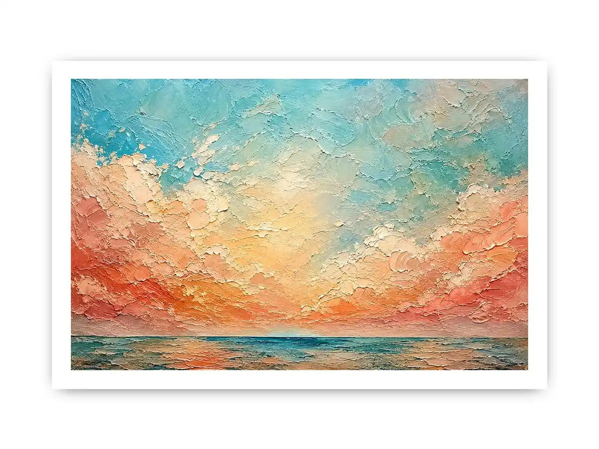 Pastel coastal seascape canvas art for calming bedroom or living room wall decor.