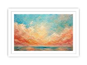 Pastel coastal seascape canvas art for calming bedroom or living room wall decor.