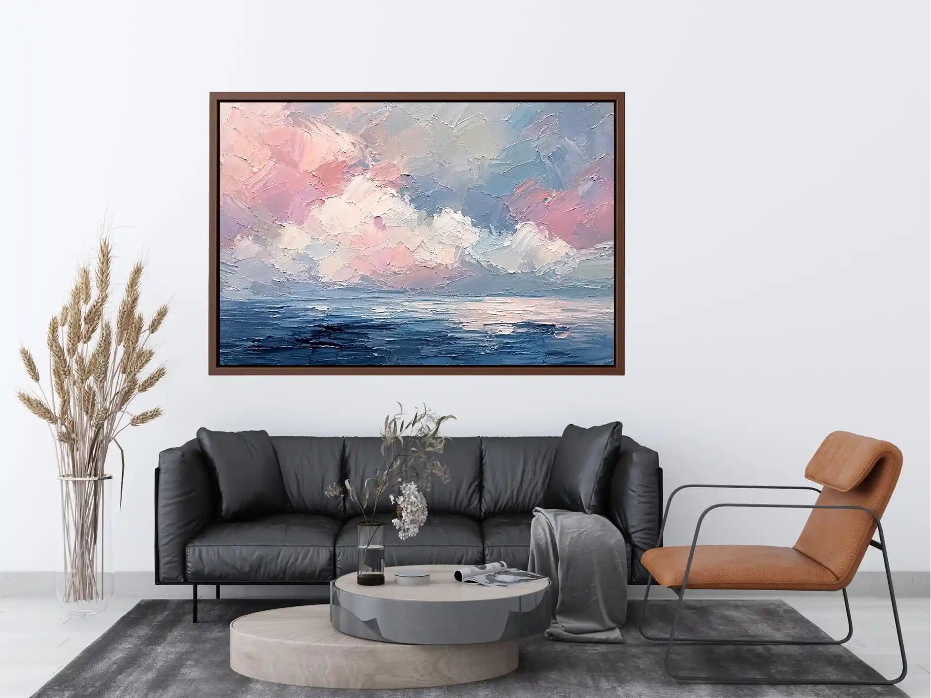 Pastel abstract seascape canvas art for serene living room or bedroom wall decor.