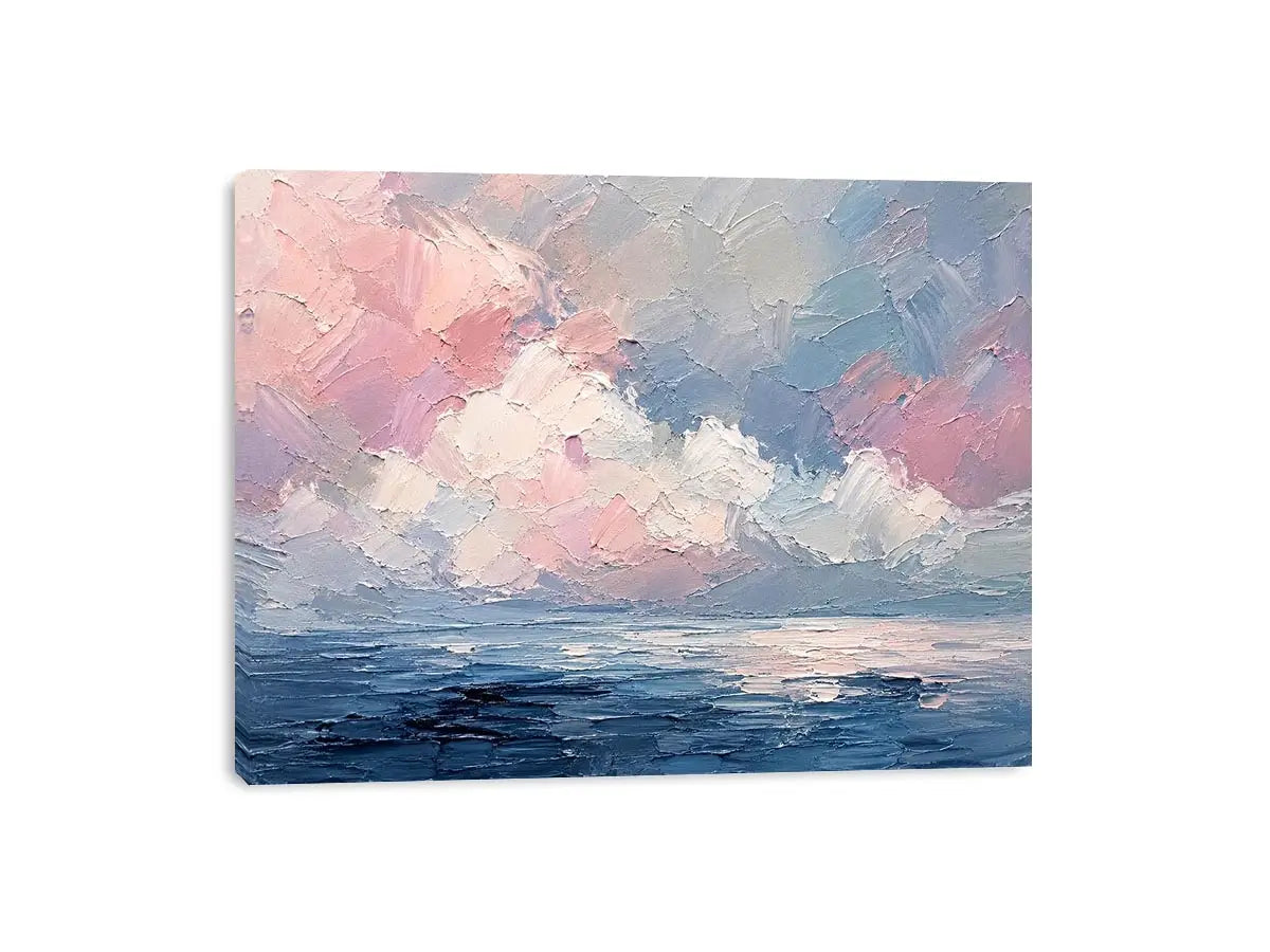 Pastel abstract seascape canvas art for serene living room or bedroom wall decor.