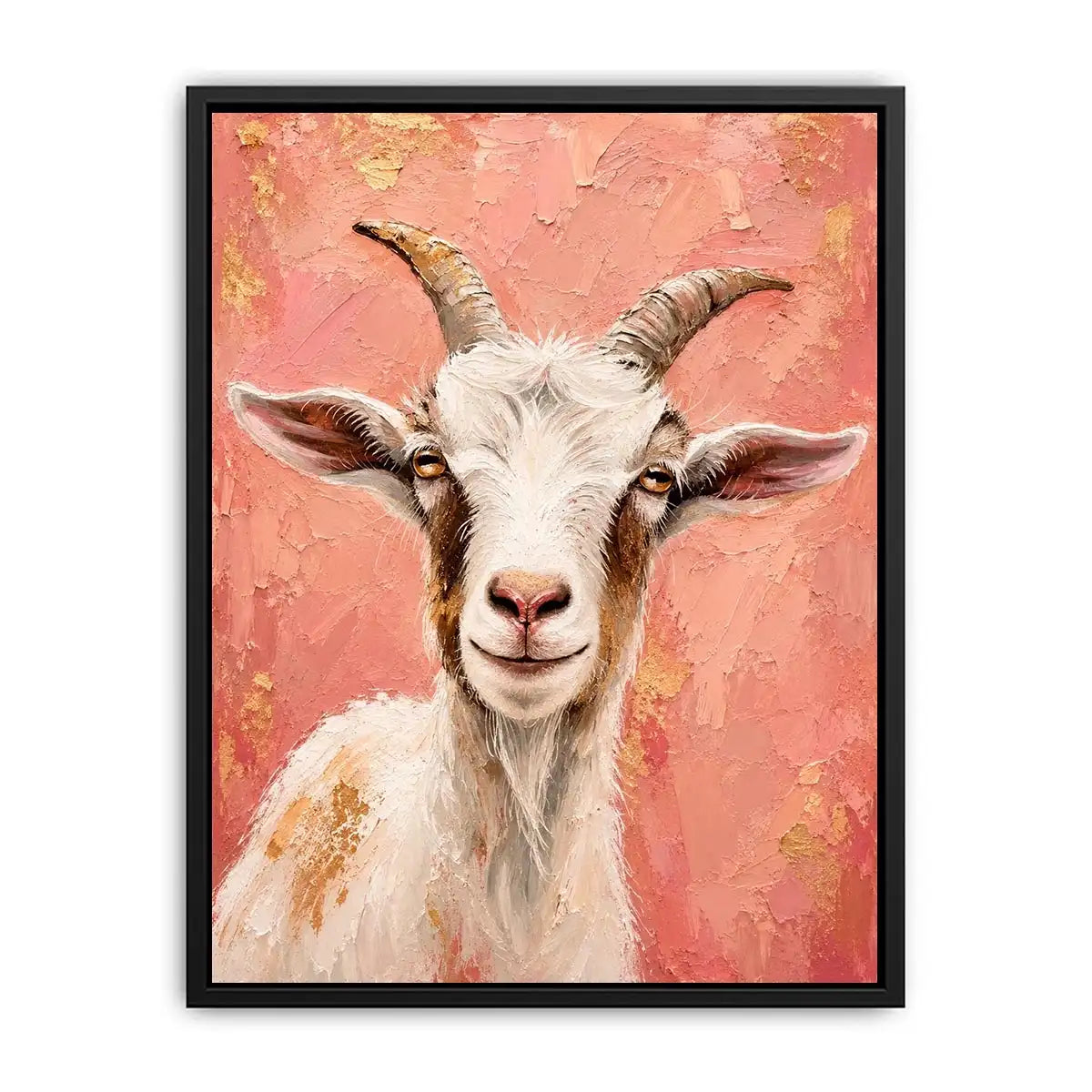Pink goat portrait canvas art for playful farmhouse bedroom or nursery wall decor.